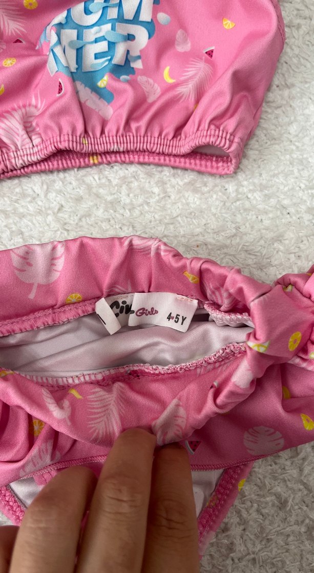 Pembe Baskılı Kız Çocuk Bikini Takımı - Görsel 3