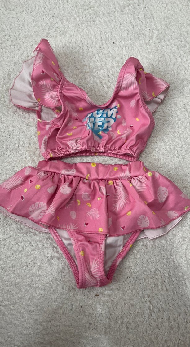 Pembe Baskılı Kız Çocuk Bikini Takımı - Görsel 2