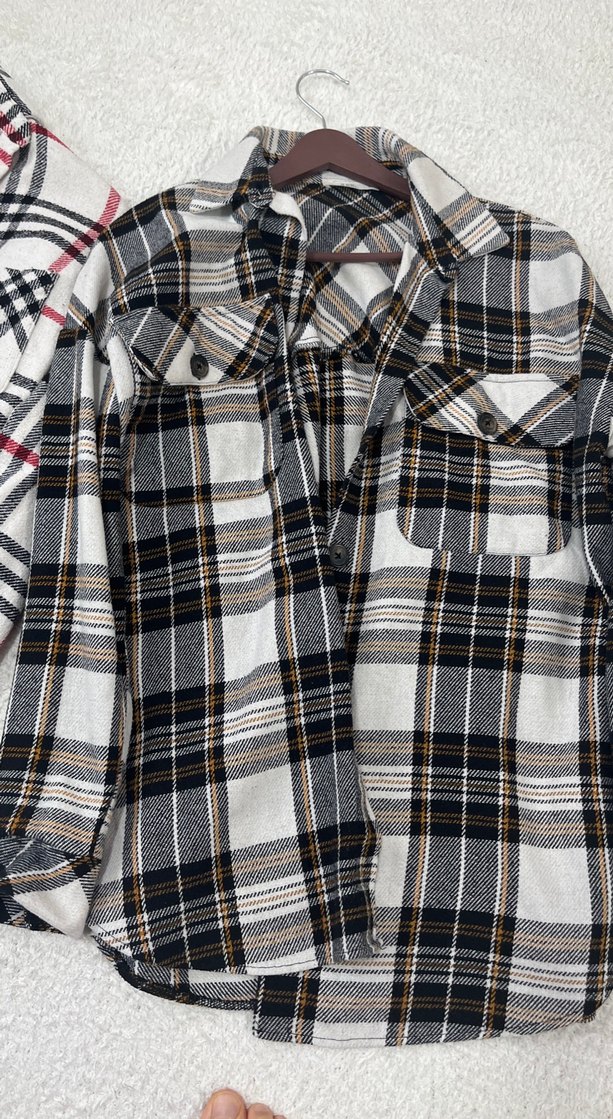 Kadın ekose Gri Beyaz Kareli Uzun Kollu Gömlek - Görsel 2