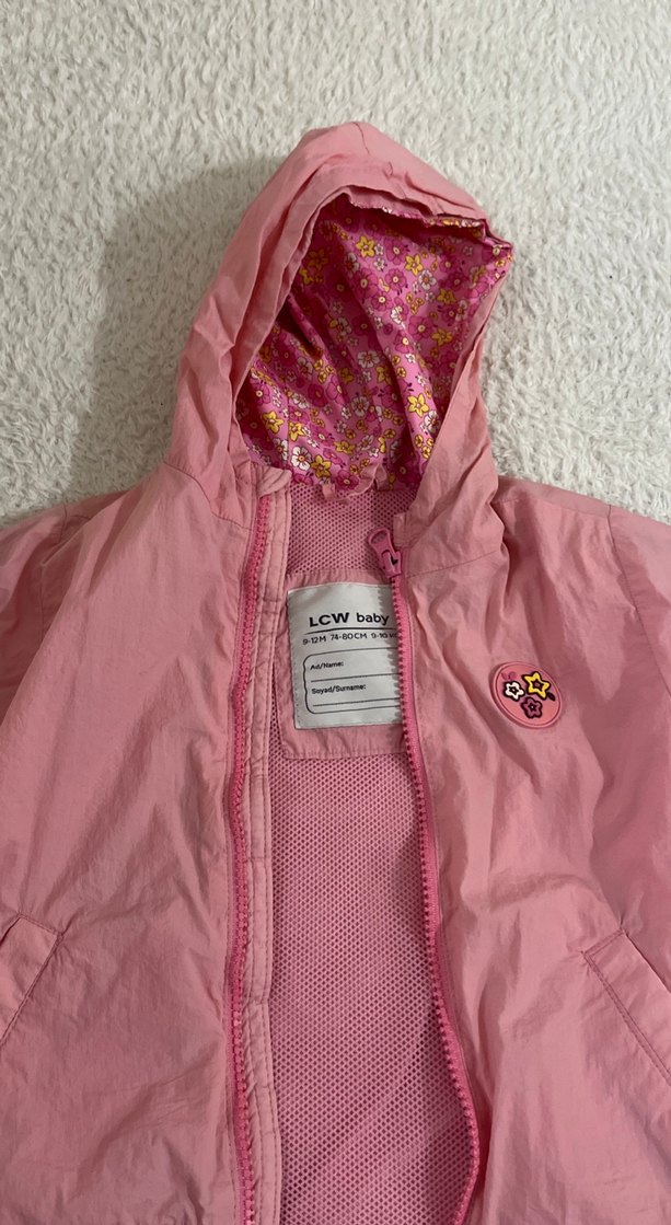 Kız Çocuk Pembe Kapüşonlu Fermuarlı Yağmurluk - Görsel 2
