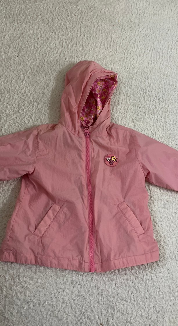 Kız Çocuk Pembe Kapüşonlu Fermuarlı Yağmurluk - Görsel 3