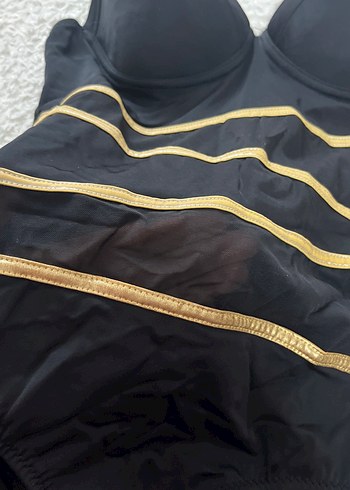 Kadın Siyah Midi Mayo Altın Şeritli - Görsel 4