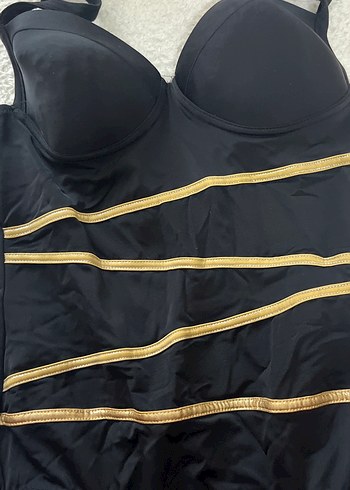 Kadın Siyah Midi Mayo Altın Şeritli - Görsel 3