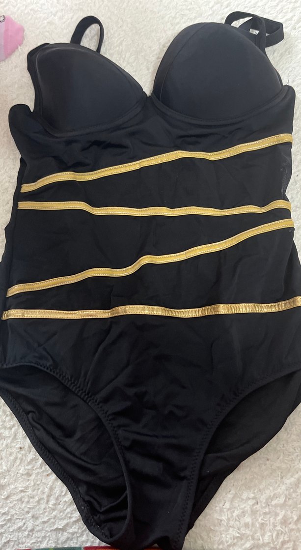 Kadın Siyah Midi Mayo Altın Şeritli - Görsel 2