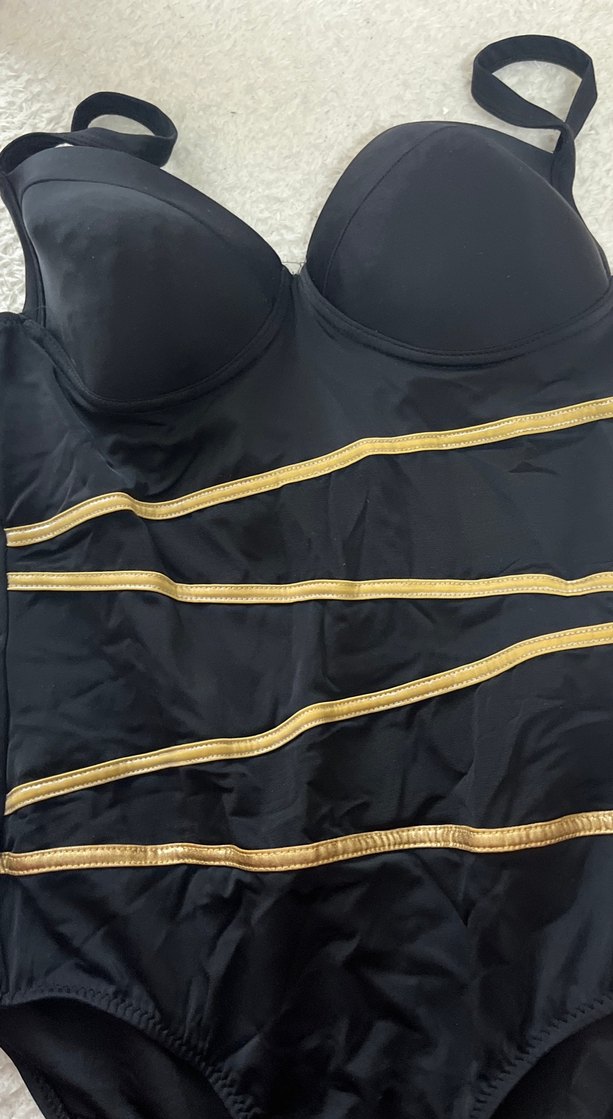 Kadın Siyah Midi Mayo Altın Şeritli - Görsel 3