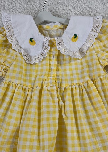 Sarı Kız Çocuk Nakışlı Fırfırlı Elbise - Görsel 2