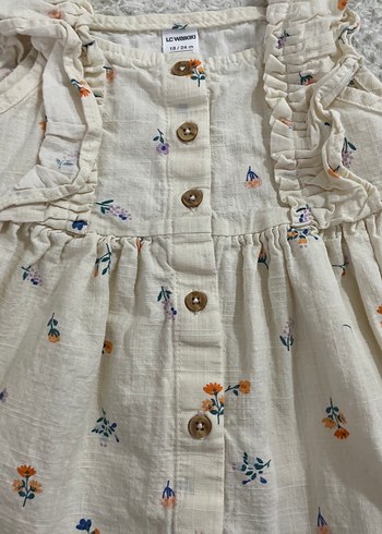Kız Çocuk Nakışlı Pamuklu Düğmeli Elbise - Görsel 3