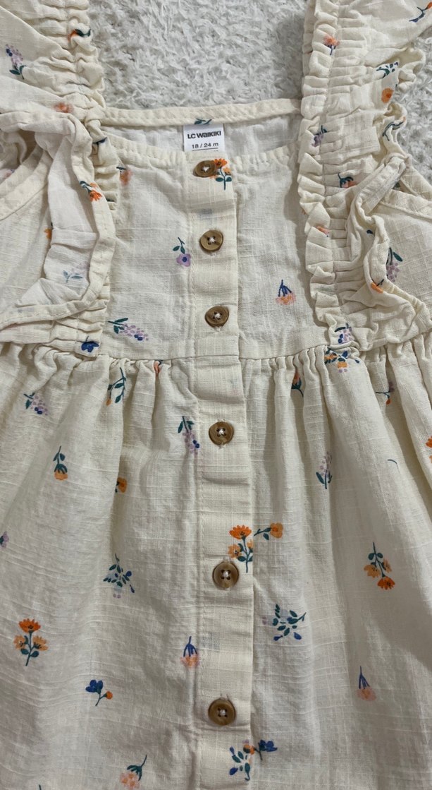 Kız Çocuk Nakışlı Pamuklu Düğmeli Elbise - Görsel 3