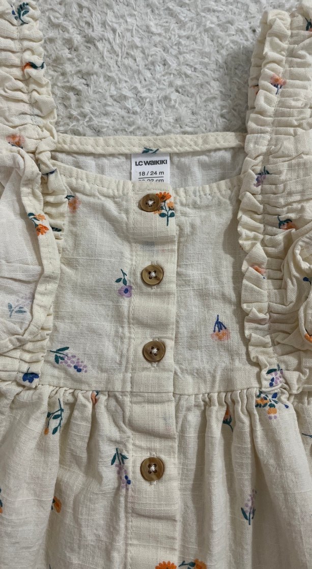 Kız Çocuk Nakışlı Pamuklu Düğmeli Elbise - Görsel 2