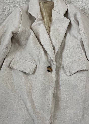 Bej Keten Kadın Uzun Düğmeli Kaban - Görsel 2