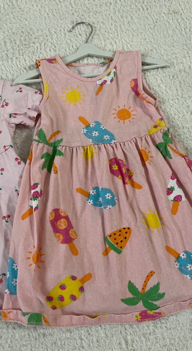 Kız Çocuk Pamuklu Desenli Elbise - Görsel 3