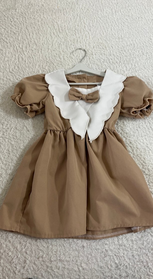 Bej Kız Çocuk Fırfırlı Elbise - Görsel 2