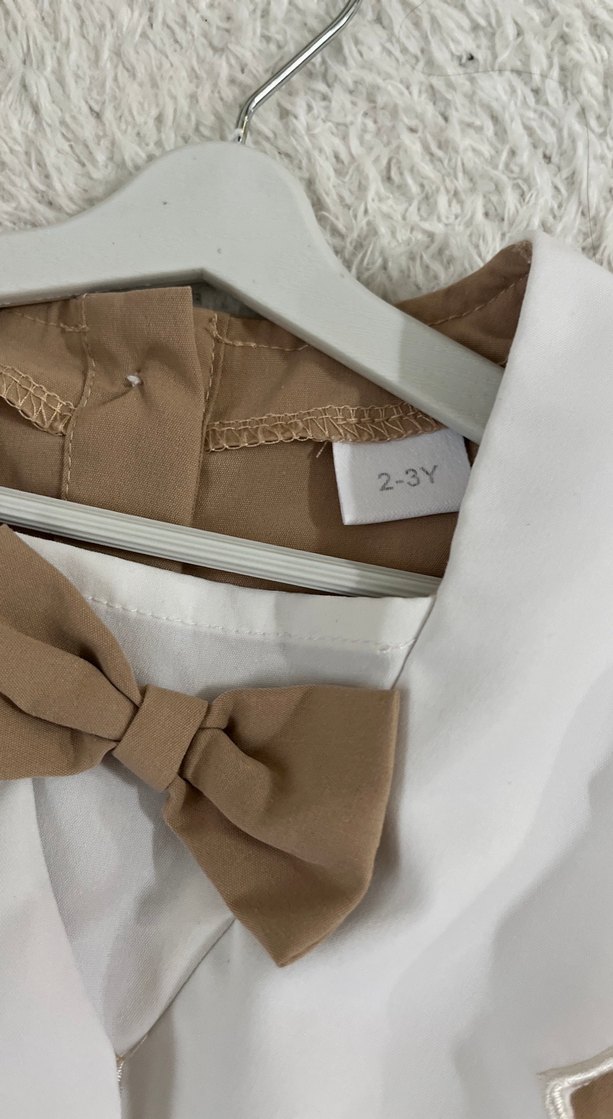 Bej Kız Çocuk Fırfırlı Elbise - Görsel 3