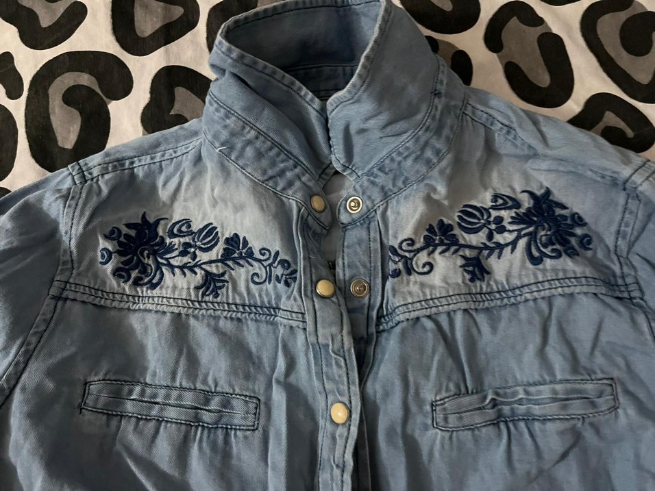 Nakışlı Mavi Denim Gömlek/Ceket - Görsel 4