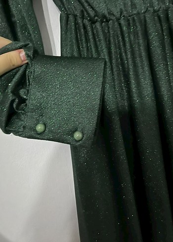 Uzun Kollu Yeşil Abiye - Görsel 6