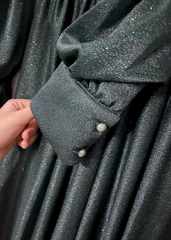 Uzun Kollu Yeşil Abiye - Görsel 7