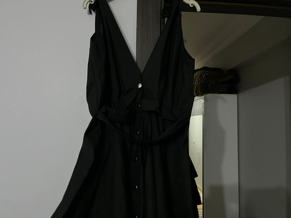 Siyah V Yaka Kadın Elbise - Görsel 5