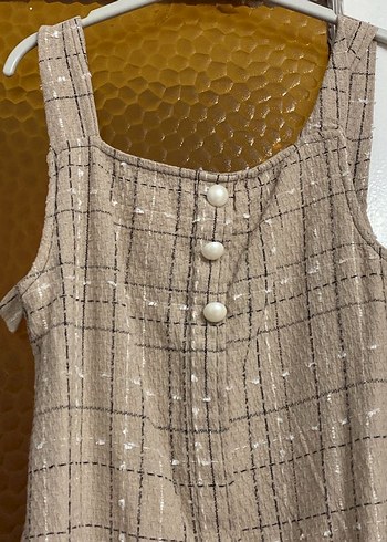 Bej Düğmeli Uzun Keten Elbise - Görsel 2