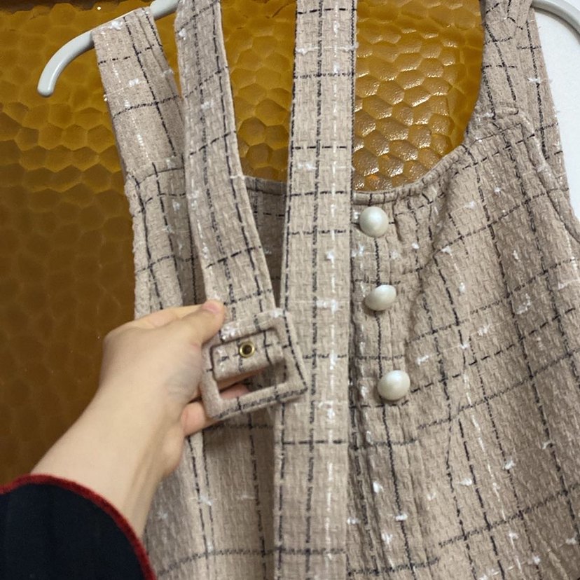 Bej Düğmeli Uzun Keten Elbise - Görsel 3