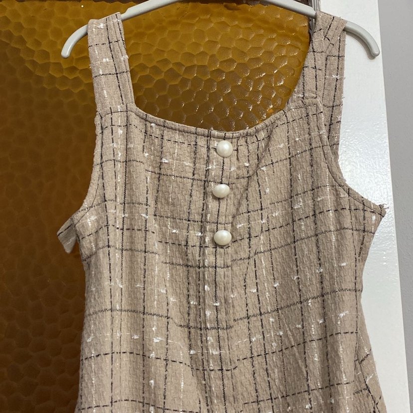 Bej Düğmeli Uzun Keten Elbise - Görsel 2