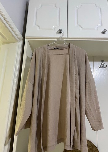Bej Keten Midi Kadın Ceket - Görsel 2