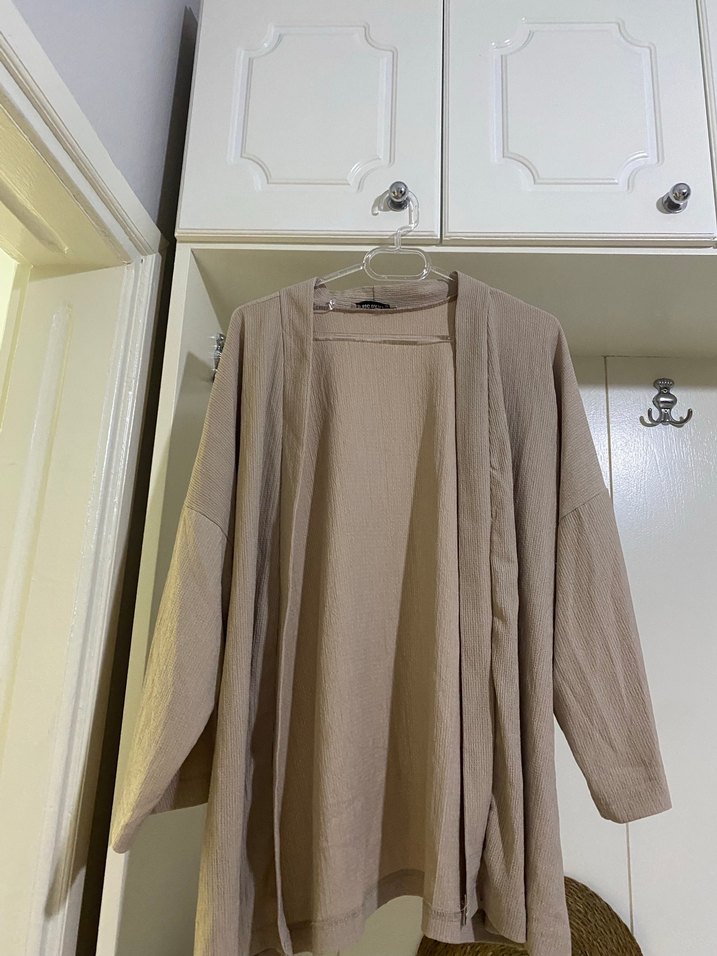 Bej Keten Midi Kadın Ceket - Görsel 2