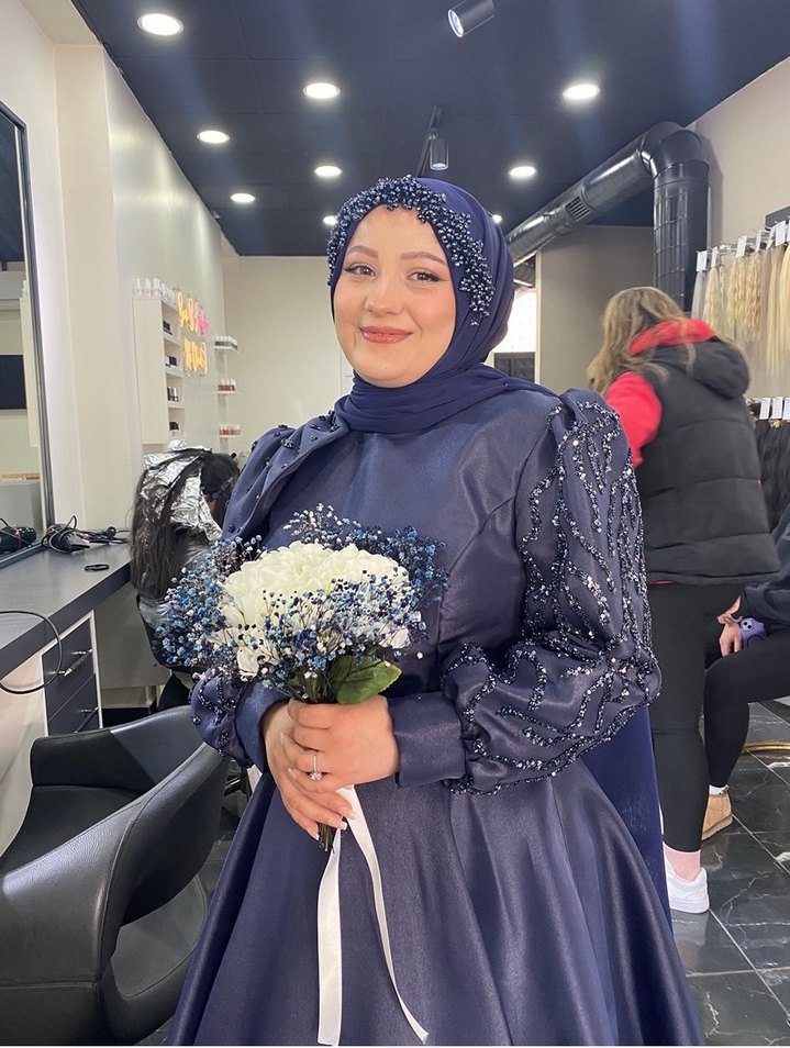 Lacivert Uzun Kollu Drapeli Kadın Abiye - Görsel 3