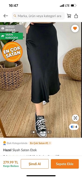 Siyah saten etek