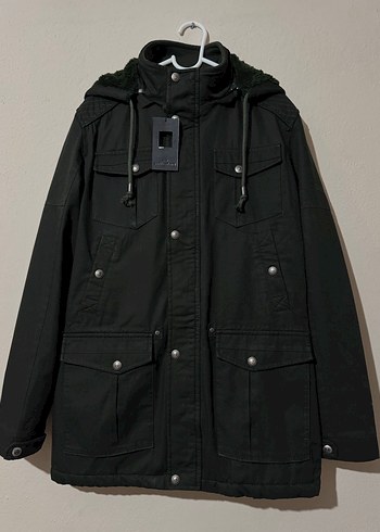 Koyu Haki Kapüşonlu Erkek Kaban-Parka - Görsel 2