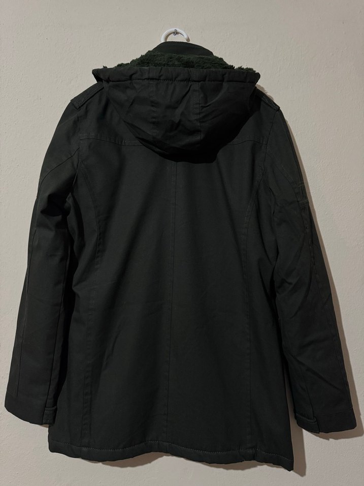 Koyu Haki Kapüşonlu Erkek Kaban-Parka - Görsel 3