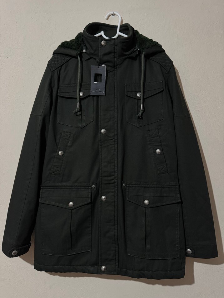 Koyu Haki Kapüşonlu Erkek Kaban-Parka - Görsel 2