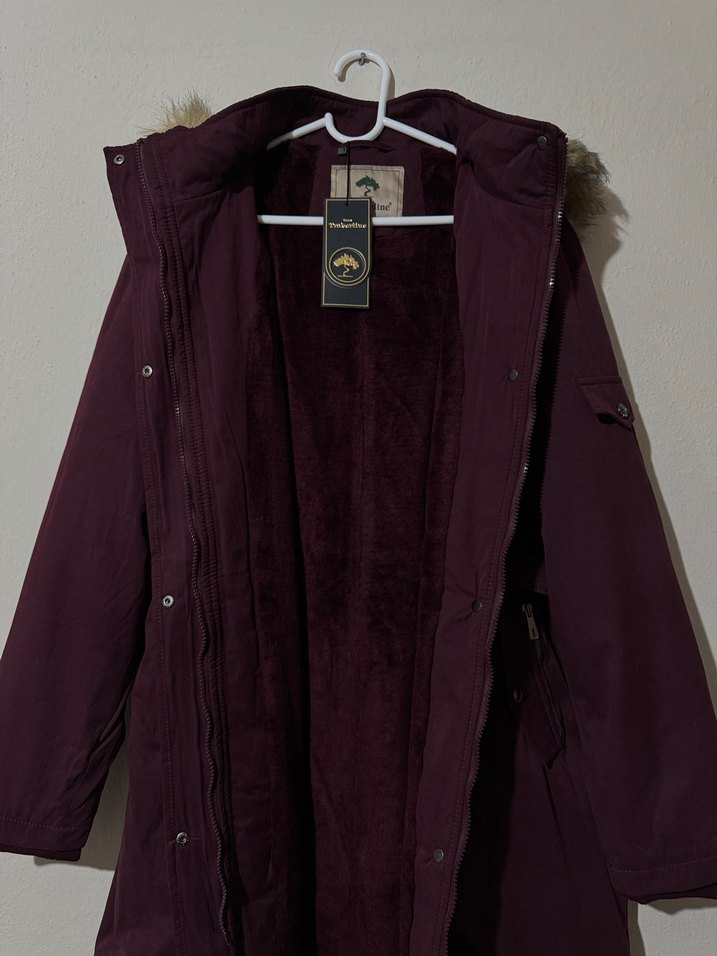 Bordo Kadın Kapüşonlu Kadın  Kaban 40 beden - Görsel 3