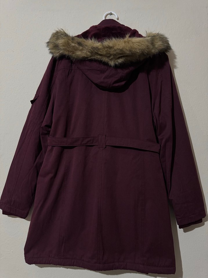Bordo Kadın Kürklü Kaban 44 beden - Görsel 2