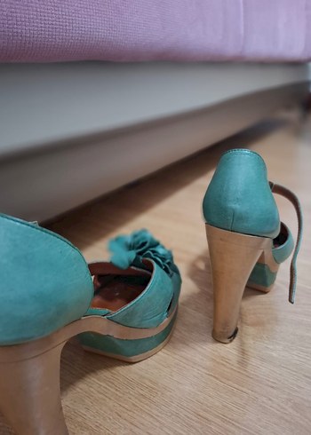 Fırfırlı Turkuaz Platform Topuklu Kadın Sandalet - Görsel 4