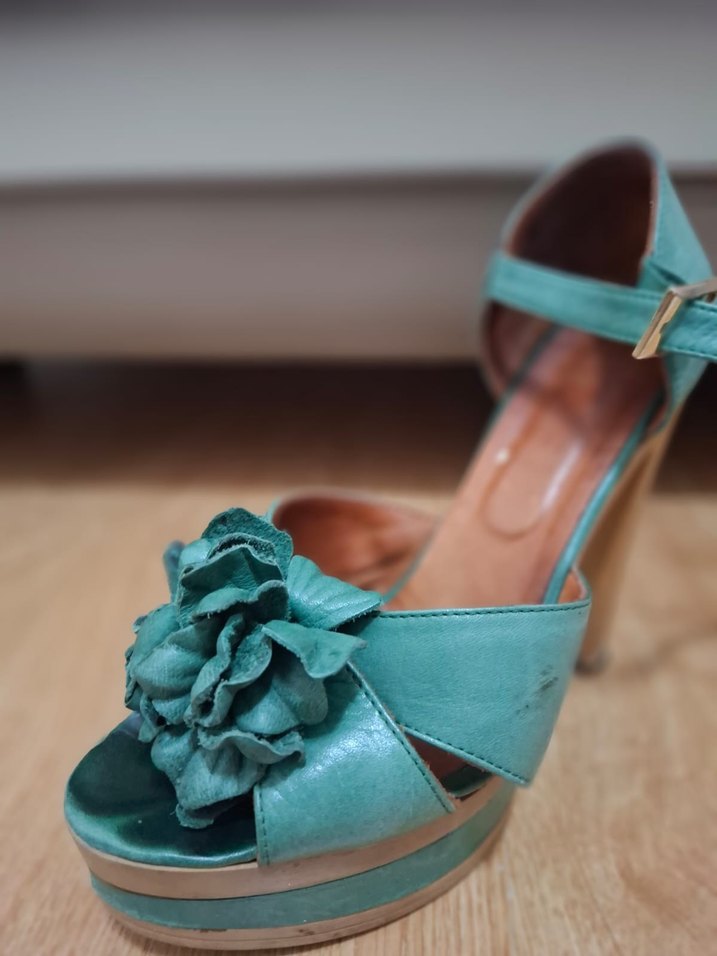 Fırfırlı Turkuaz Platform Topuklu Kadın Sandalet - Görsel 2