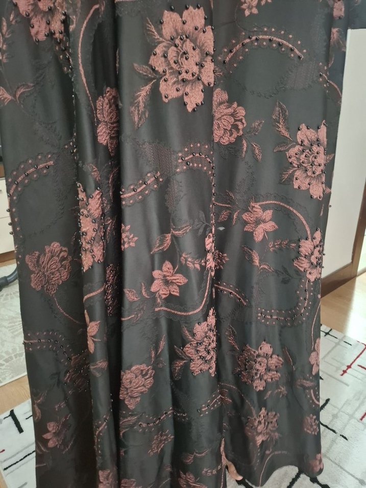 Düğmeli Vintage Uzun Kollu Kadın Abiye Elbise - Görsel 3