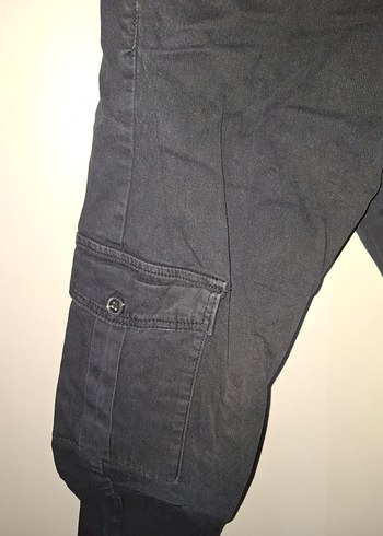 Siyah Bel Bantlı unisex Kot Pantolon kargo pantolon - Görsel 3