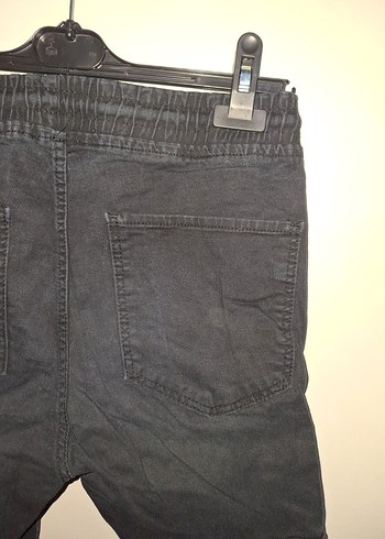 Siyah Bel Bantlı unisex Kot Pantolon kargo pantolon - Görsel 4