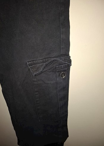 Siyah Bel Bantlı unisex Kot Pantolon kargo pantolon - Görsel 2