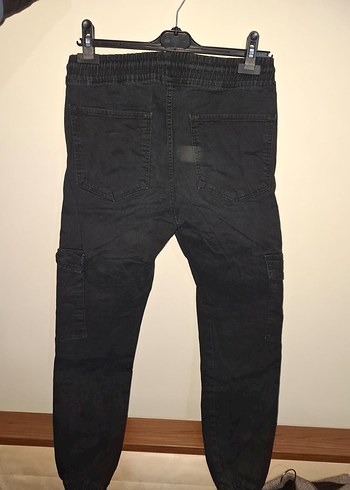 Siyah Bel Bantlı unisex Kot Pantolon kargo pantolon - Görsel 5