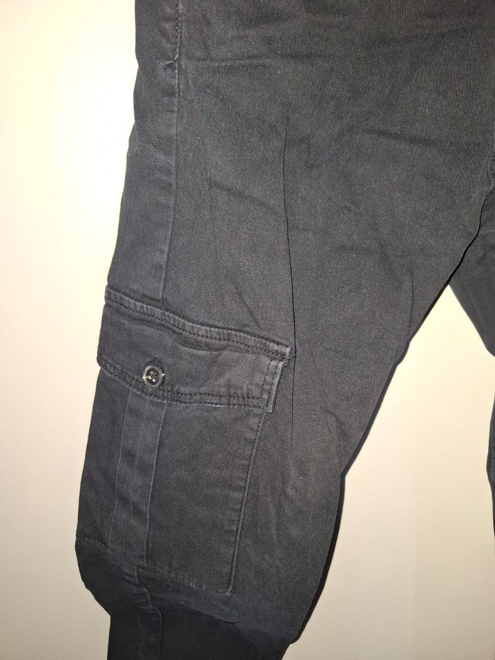 Siyah Bel Bantlı unisex Kot Pantolon kargo pantolon - Görsel 3