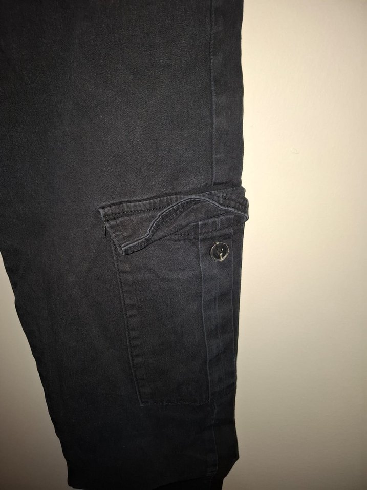 Siyah Bel Bantlı unisex Kot Pantolon kargo pantolon - Görsel 2