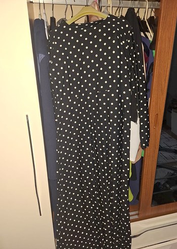 Puantiyeli Siyah Elbise Bluzu 40bedene uygun - Görsel 6