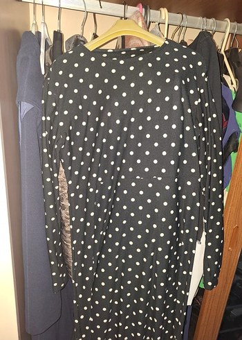 Puantiyeli Siyah Elbise Bluzu 40bedene uygun - Görsel 8