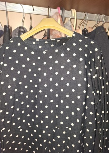 Puantiyeli Siyah Elbise Bluzu 40bedene uygun - Görsel 5