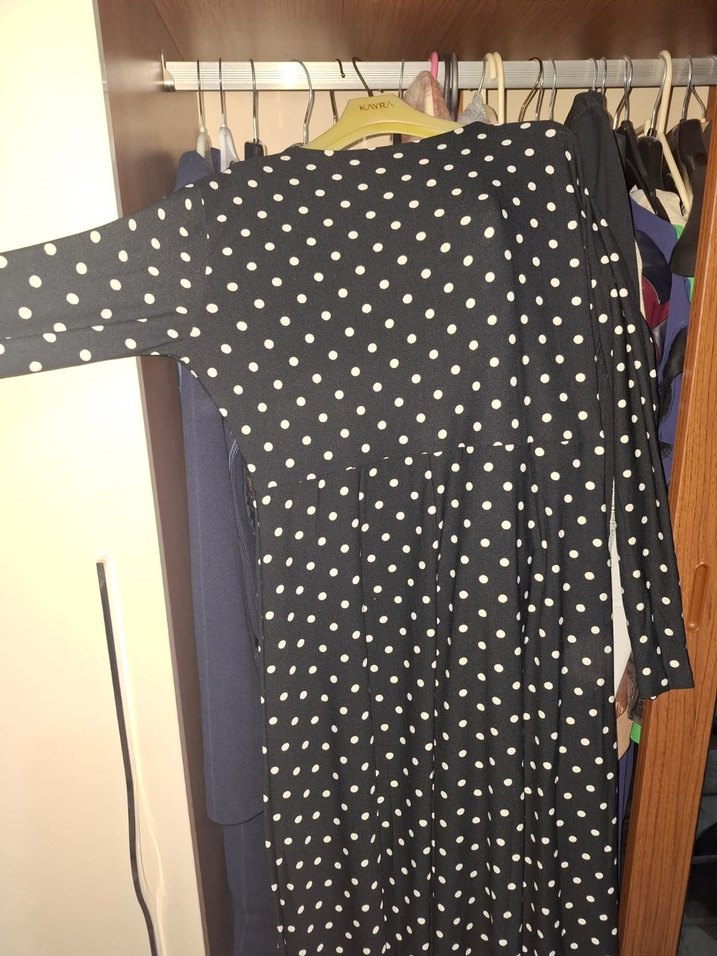 Puantiyeli Siyah Elbise Bluzu 40bedene uygun - Görsel 4