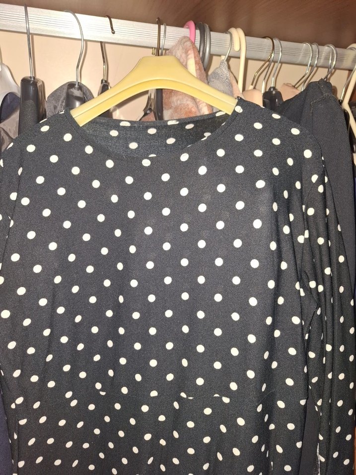 Puantiyeli Siyah Elbise Bluzu 40bedene uygun - Görsel 5