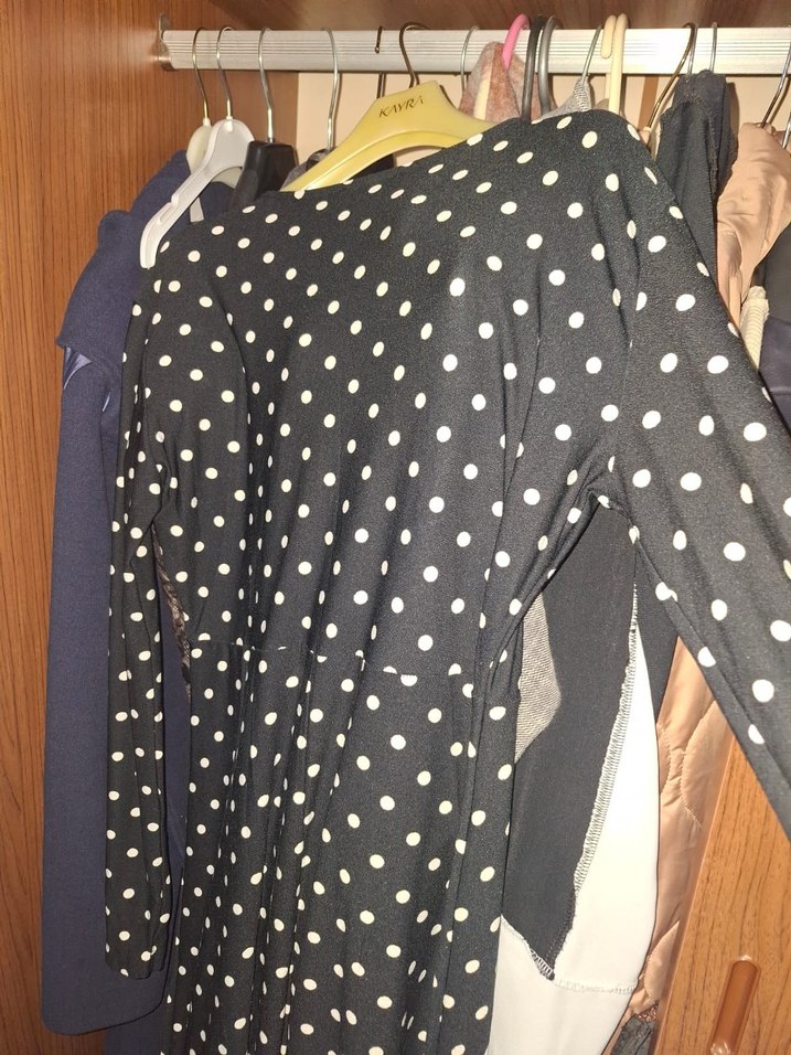 Puantiyeli Siyah Elbise Bluzu 40bedene uygun - Görsel 3