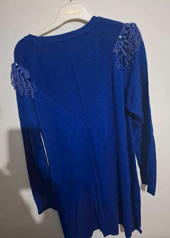 Mavi Nakışlı Bohem Triko Kadın Kazak STANDART BEDEN - Görsel 3