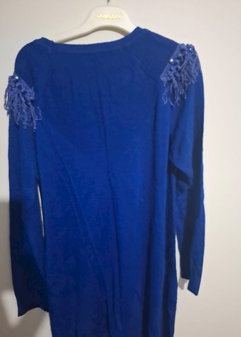 Mavi Nakışlı Bohem Triko Kadın Kazak STANDART BEDEN - Görsel 4